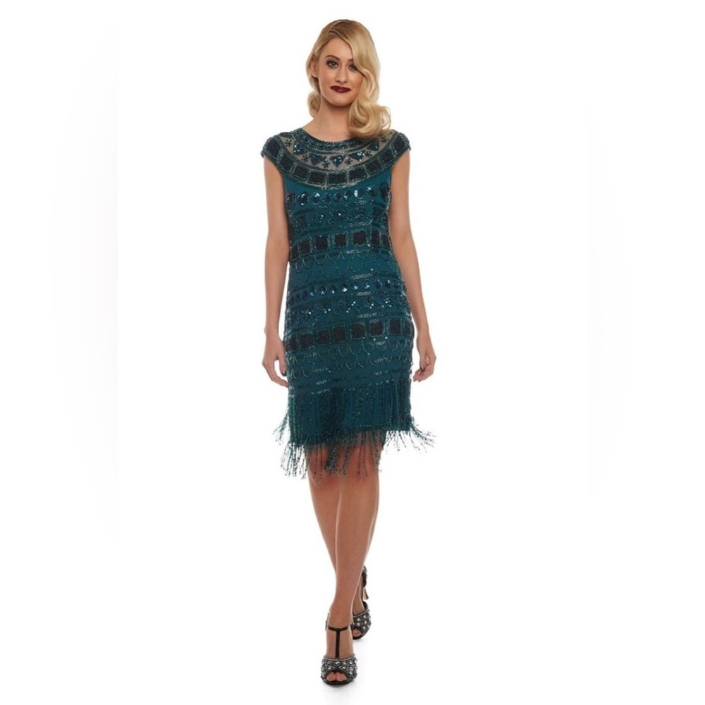 Gatsbylady London Vintage Inspired Flapper Dress - Forest Green (EUC, US 2)
